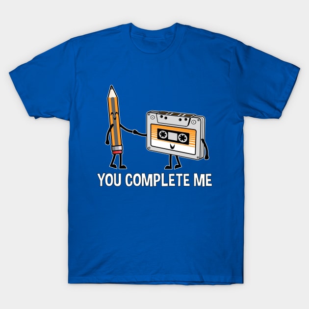 You Complete Me Cassette Tape and Pencil Funny Graphic T-Shirt by SassySoClassy